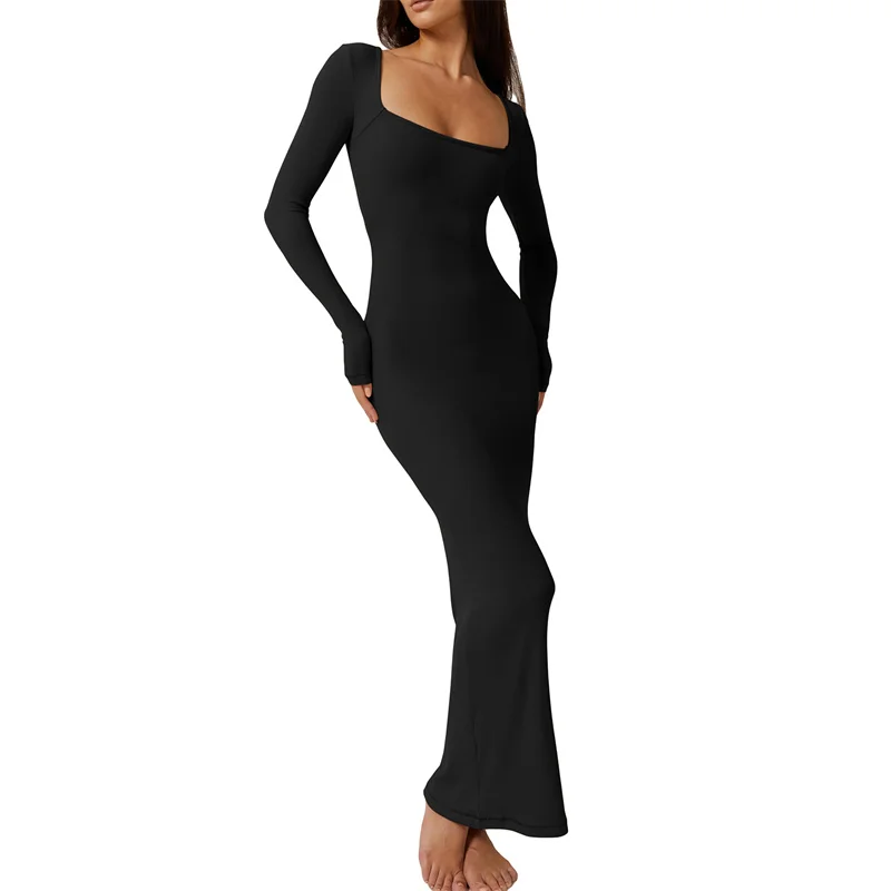 y2k Bodycon Dress Women Going Out Solid Color Square Neck Long Sleeve Dresses Sexy Evening Party Dresses Clubwear 4 y2k Bodycon Dress Women Going Out Solid Color Square Neck Long Sleeve Dresses Sexy Evening Party Dresses Clubwear