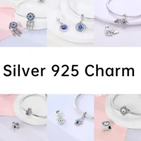 925 فضة عين الشيطان دلايات الزركون الأزرق يد فاطمة الخرز لسوار الأصلي لتقوم بها بنفسك مجوهرات عيون الشر قلادة 4