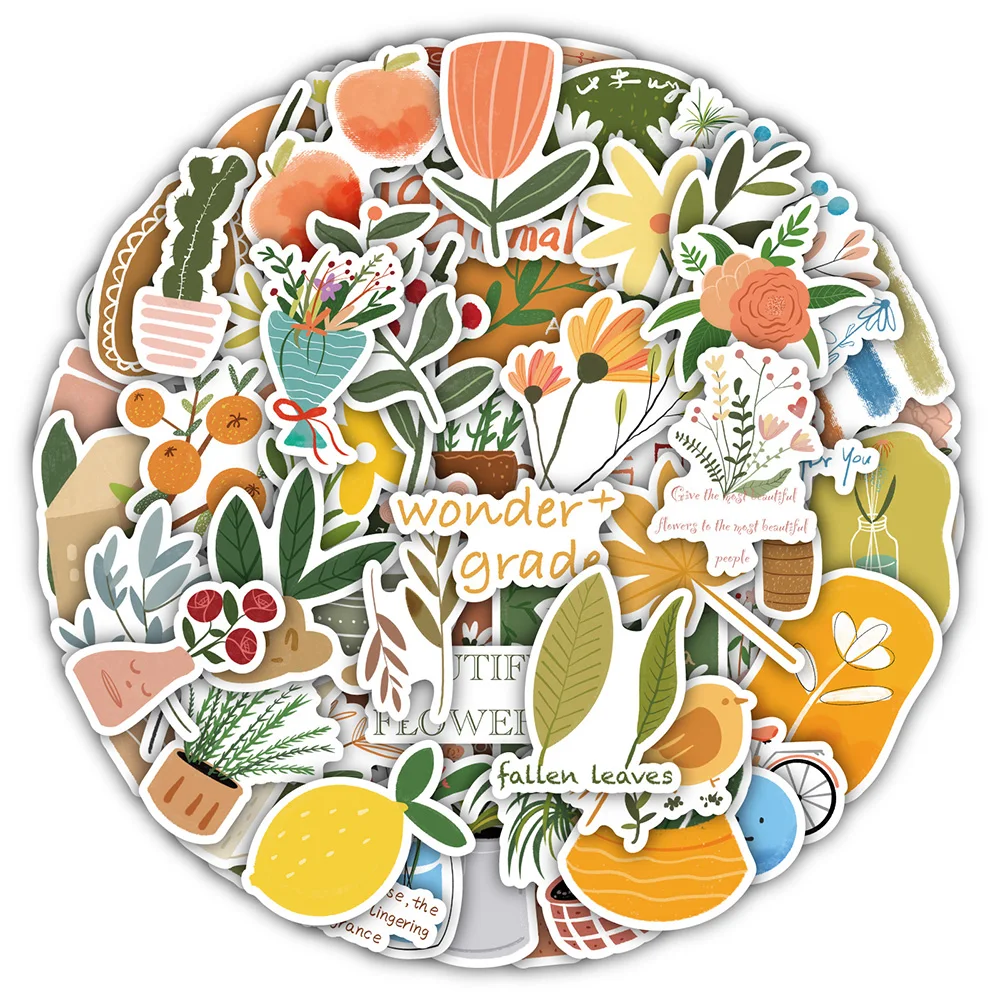 

10/30/60pcs Ins Style Bohemian Plant Stickers Aesthetics Cartoon Decal Guitar Phone Car Bike Laptop Suitcase Waterproof Stickers