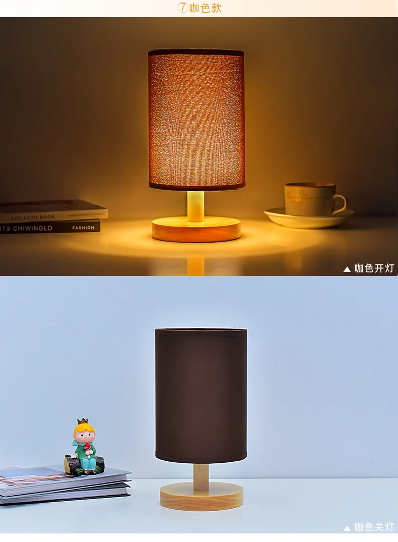 Solid Wood Night Lamp New Linen Table Lamp LED Desk Lamp Eye Protection Nightstand Lamp USB Powered Beside Lamp Bedroom Decor