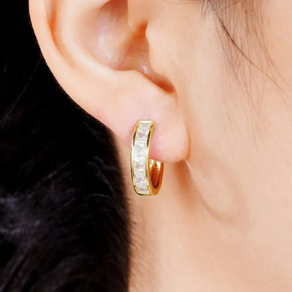 Huitan Classic Design Women Hoop Earrings Princess Square Cz Simple Elegant Female Accessories Versatile Jewelry