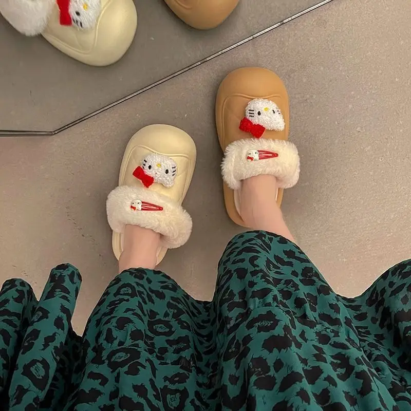

Kawaii Sanrio Hello Kitty Lingge Cotton Slippers My Melody Fashion Home Cartoon Coral Velvet Cut Warm Anime Toys Girls Gifts
