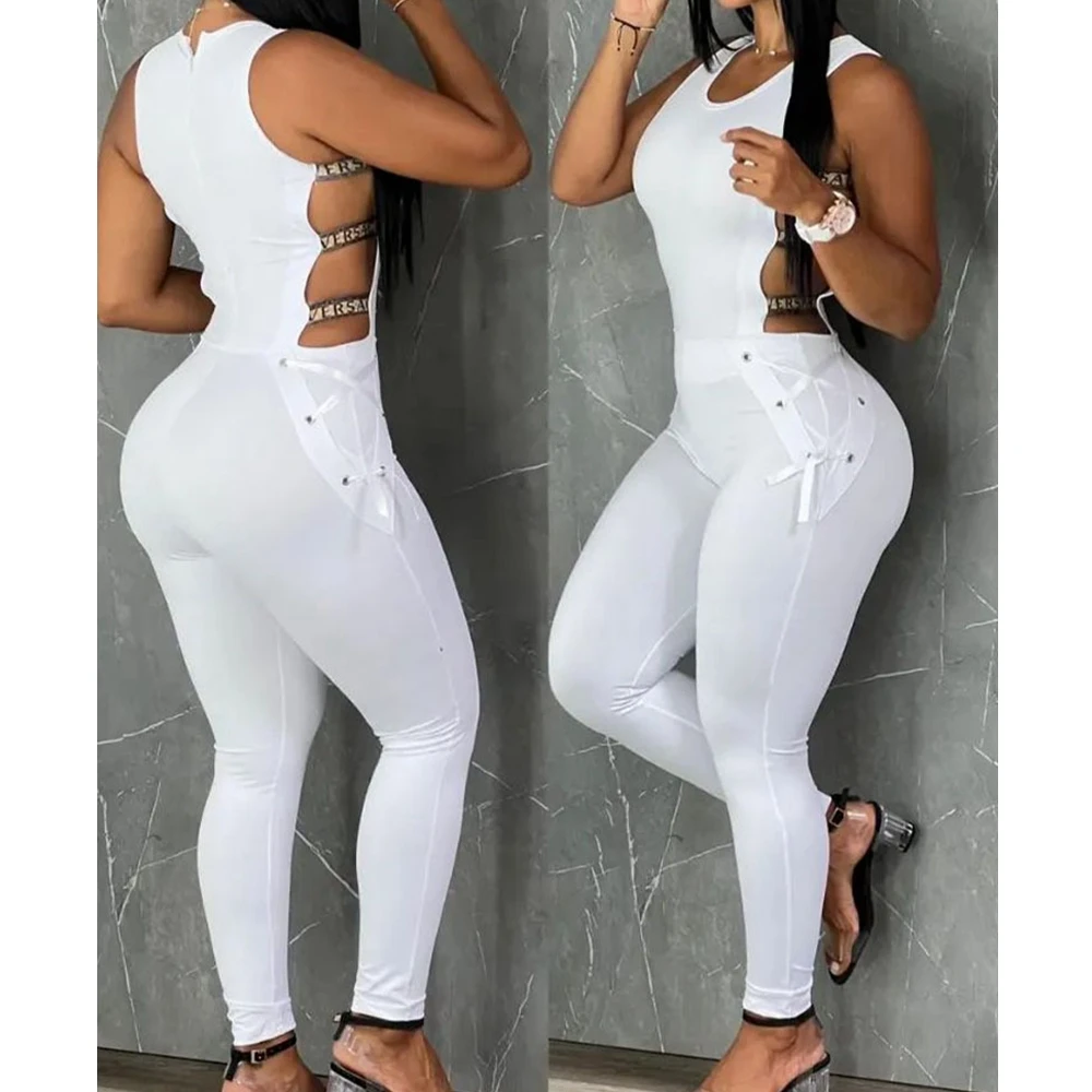 

Wepbel Hollow Out Pencil Pants Jumpsuits Solid Color Hollow-out Jumpsuit Women Sleeveless Skinny Tank Tops Sexy Rompers Jumpsuit