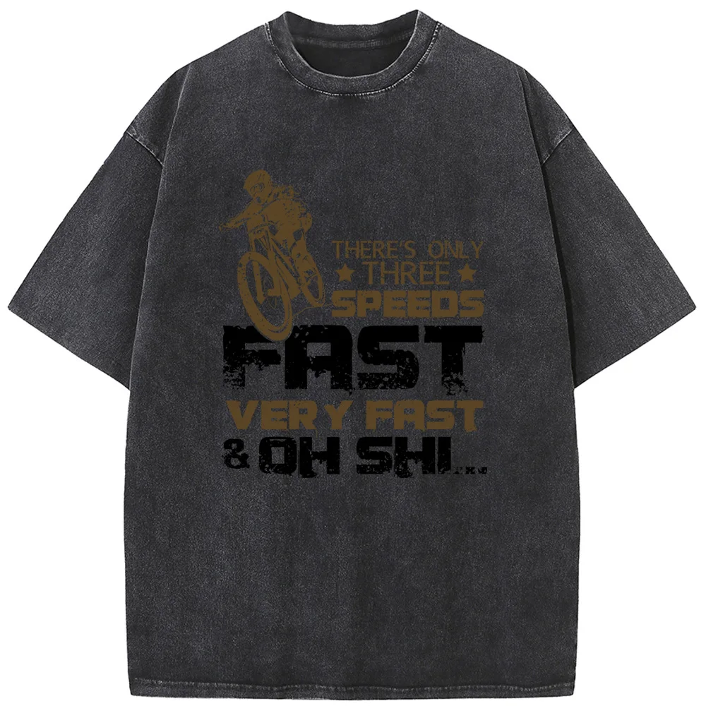 

Fast Very Fast Cycling Printed Men's Washed T-Shirt Fashion Loose Bleached Tshirt 230g Cotton Bleach T shirt