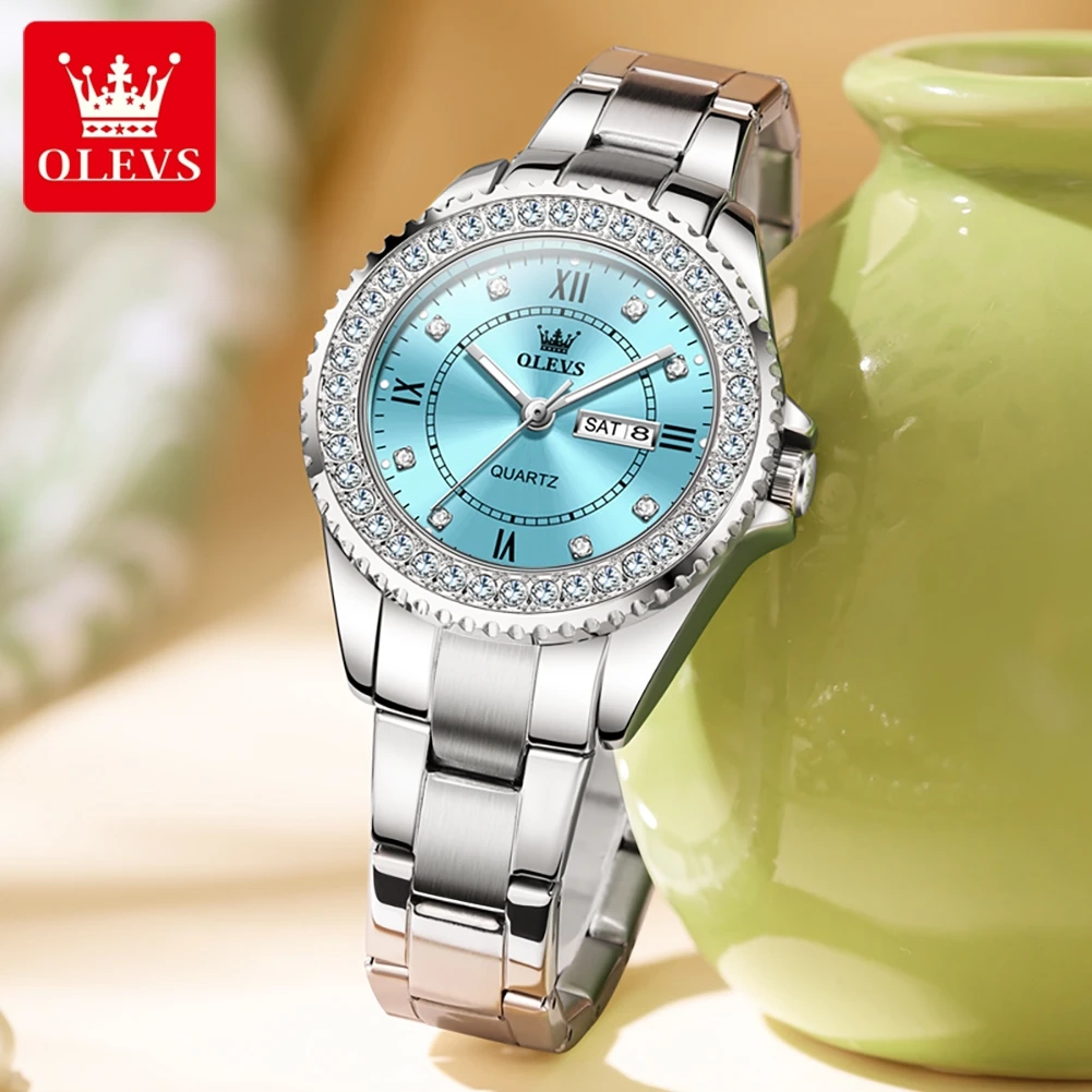 OLEVS Brand New Fashion Quartz Watch for Women Stainless Steel Waterproof Week Date Luxury Womens Watches Relogio Feminino