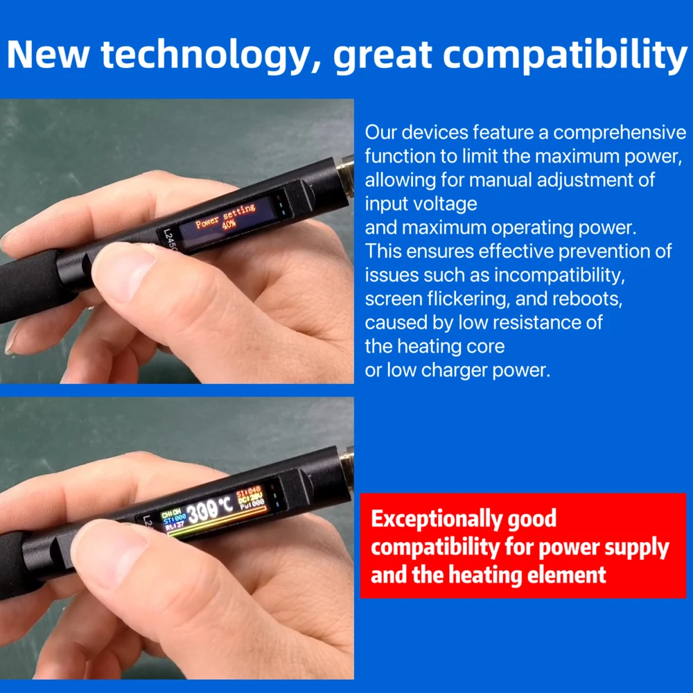 PD 100W Portable Electric Soldering Iron 50-500°C Adjustable Temperature 0.99inch Multi-parameter  Electronic DIY Repairing Tool 6