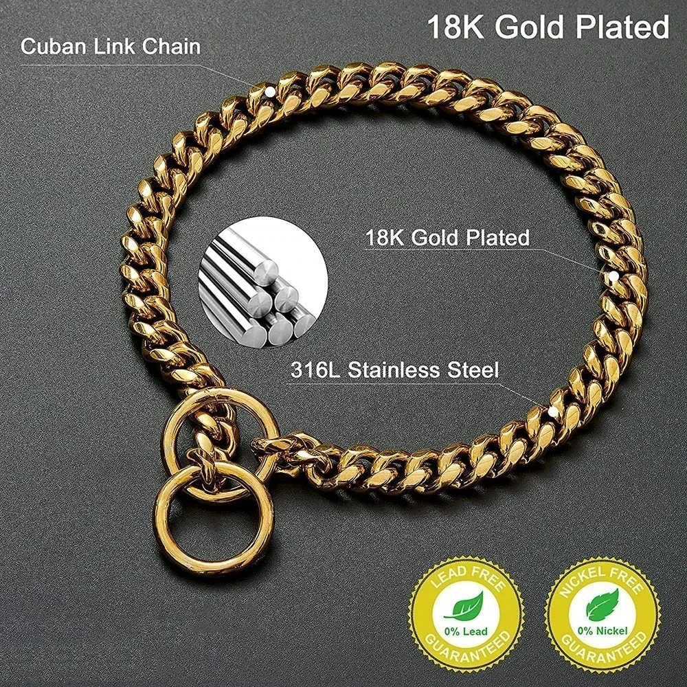 

for Collar Gold Chew Heavy Duty & Chain Cuban Proof Metal Steel Stainless Dog Slip Black s