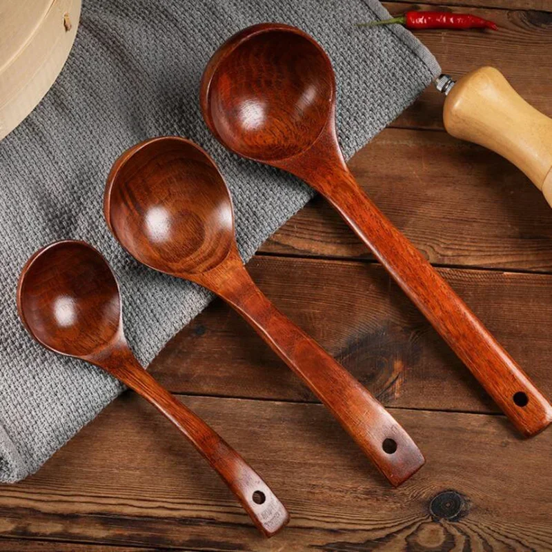 Wooden Scoop Spoon Drink Soup Natural Wood Japanese Korean Cooking Mixing Stirrer Rice Large Long Handle Tableware Kitchen Tools wooden spoon,wooden cooking spoon,soup spoon