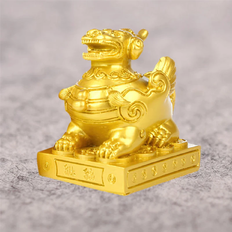 Golden Feng Shui Pi Yao/Pi Xiu Statue Wealth Figurine Attract Good Luck
