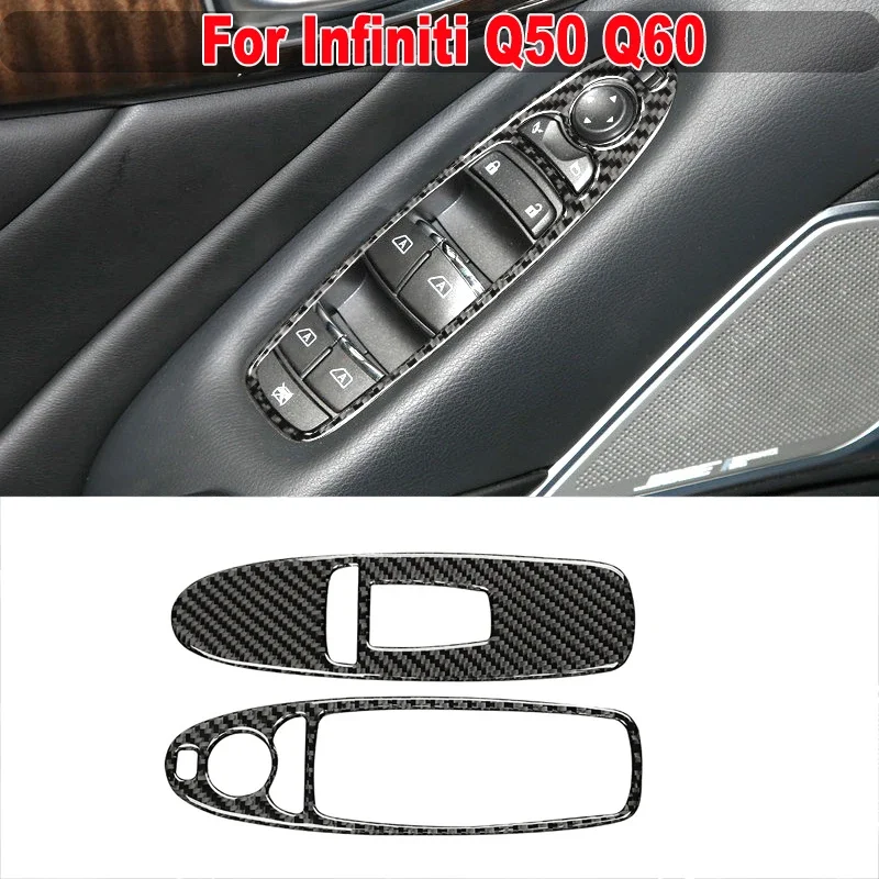 

Car Interior Door Window Lift Button Panel Cover Trim Decoration Sticker For Infiniti Q50 Q60 Real Carbon Fiber Auto Accessories