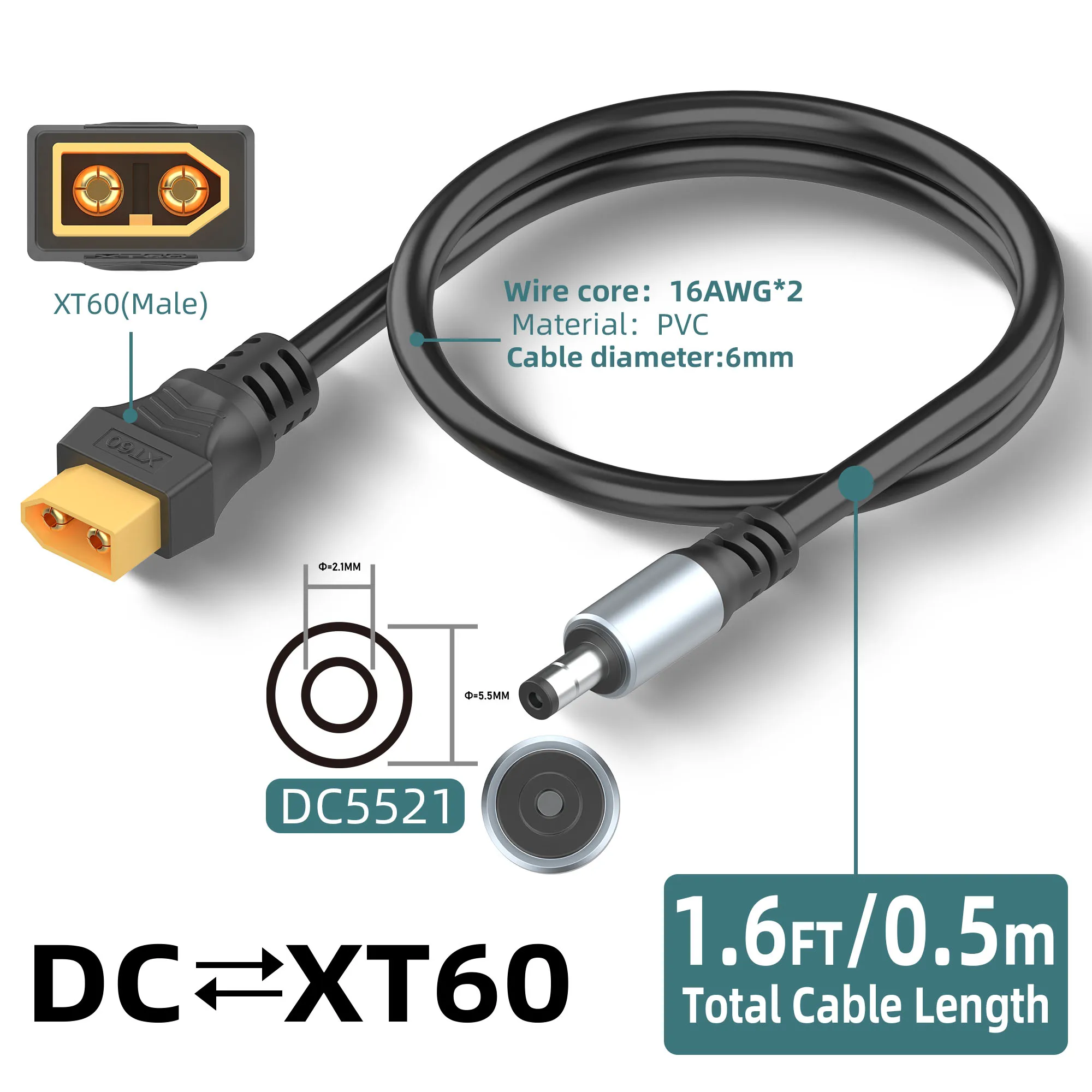 16AWGXT60FemaleToDC5521MalePowerCableAdapterforSolarPowerStationandLaptops-AliExpress