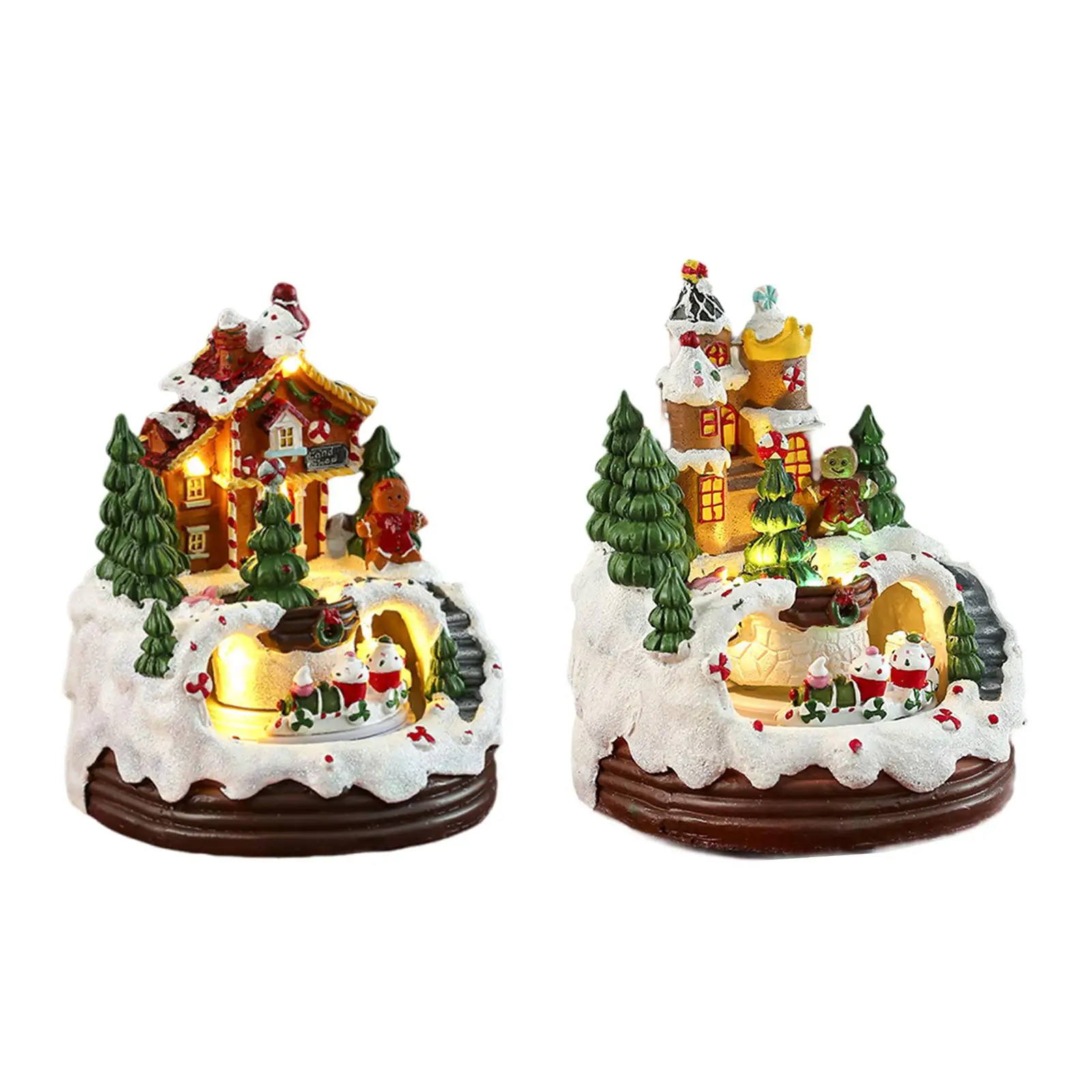 Christmas House Music Box Toy with Rotating Train Xmas Gifts Tabletop Ornament for Bedroom Holiday New Year Bookshelf Indoor