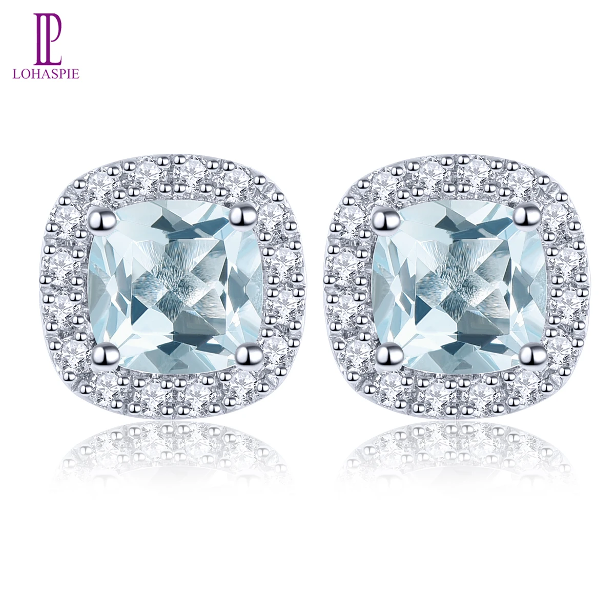 Lohaspie Natural Aquamarine Real 9K Diamond Earring 1 Carat Genuine Gemstone Classic Romantic Women Fine Jewelry Customzied Gift