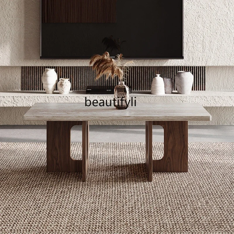 

Solid Wood Cave Stone Coffee Table Home Living Room Modern Small Tea Table Rectangular Antique Style Eight-Immortal Table