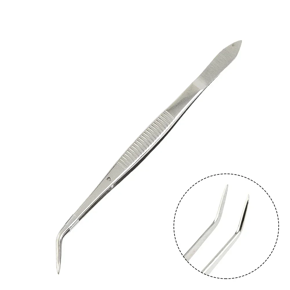 1pc Stainless Steel Tweezers Bend Chuck With Positioning Straight Curved Tweezer For Dentistry Restoration Tea Set Planting tweezer tool