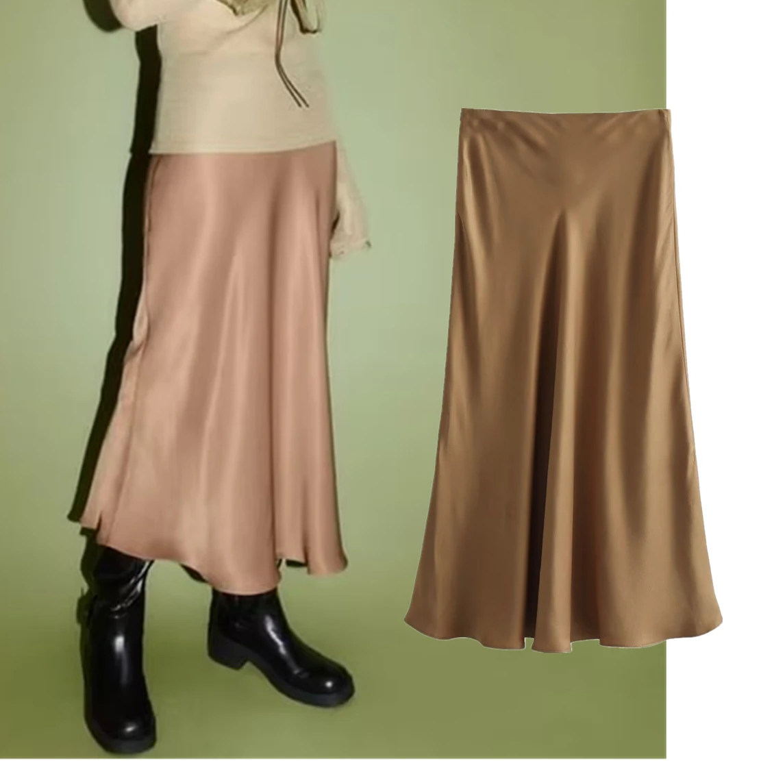

Elmsk 2023 Autumn New Clothes French Satin Half Skirt Women's High Fashion Waist Midi Half Skirt Women