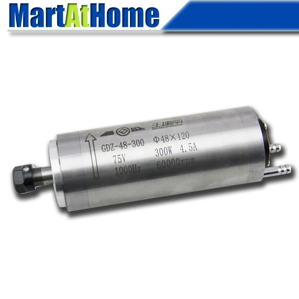 

High-speed 0.3KW Water-cooled CNC Spindle Motor Dia. 48MM 60000rpm 75V 1000Hz ER8 0.052Nm Two Bearing for CNC Router Engraving