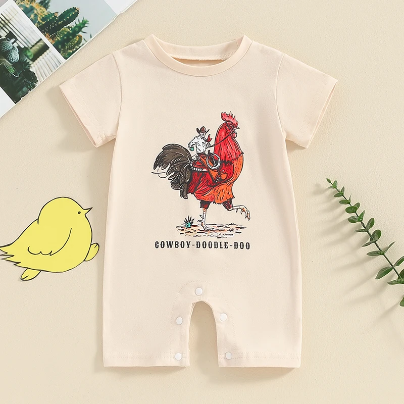 

Infant Baby Boys Girls Romper Summer Casual Short Sleeve Round Neck Rooster Print Jumpsuit Newborn Clothes