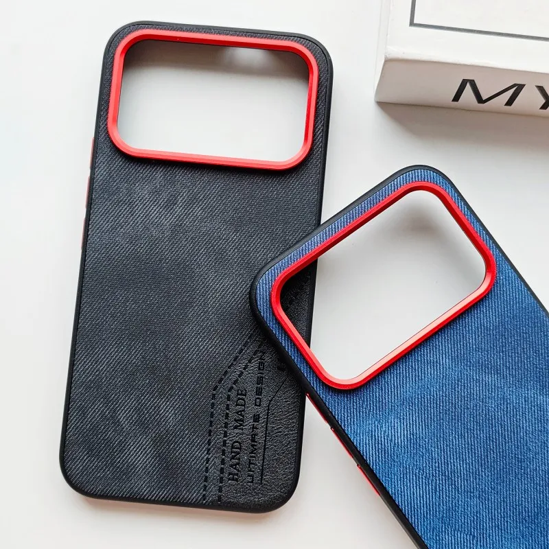 Denim Style Leather Texture Phone Case with Two-Tone Stitching - Shockproof and Drop-Resistant Design