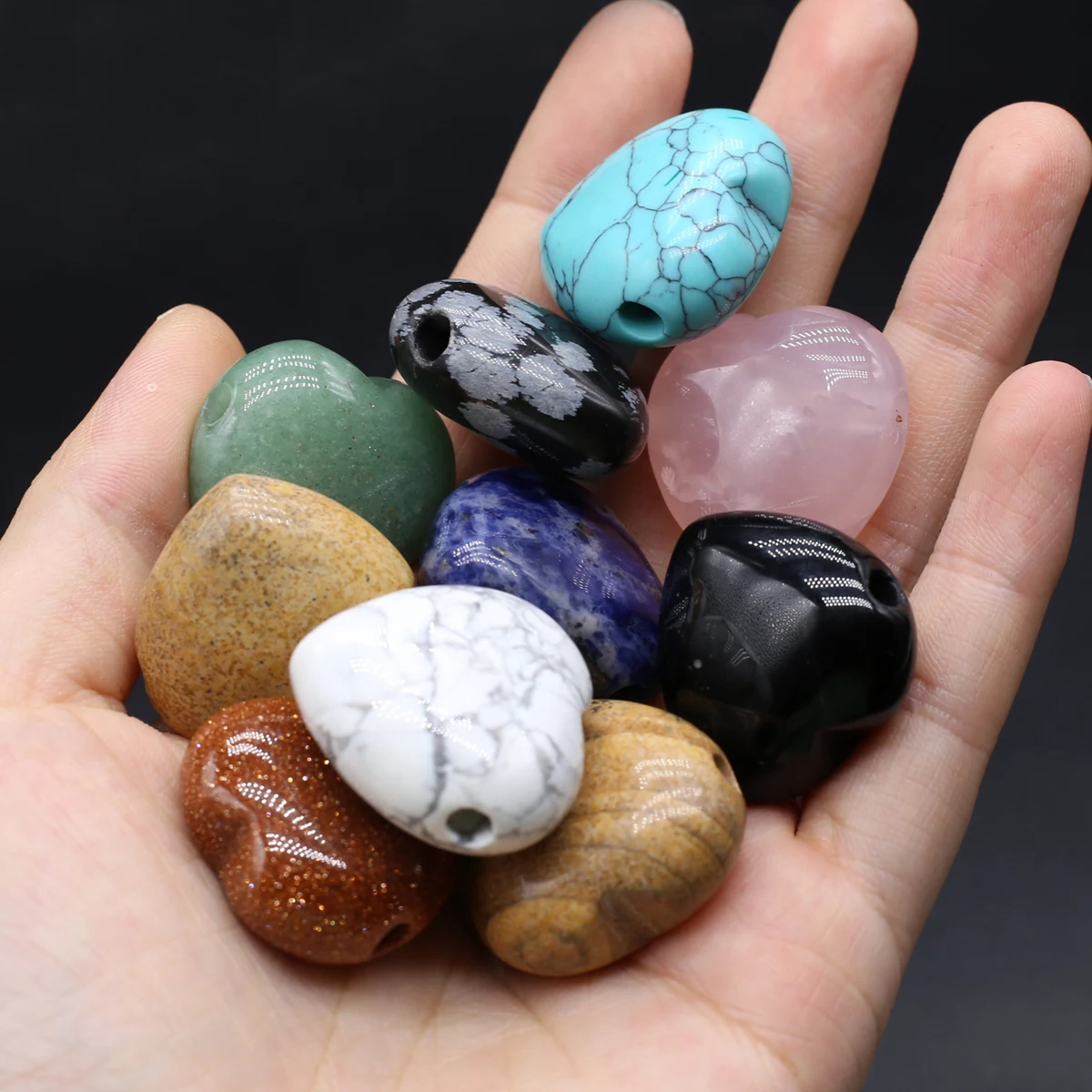 10PCS Wholesale Natural Semi precious Stone Sweet Heart shaped Pendant Jewelry Making DIY Necklace Bracelet Accessories Gift