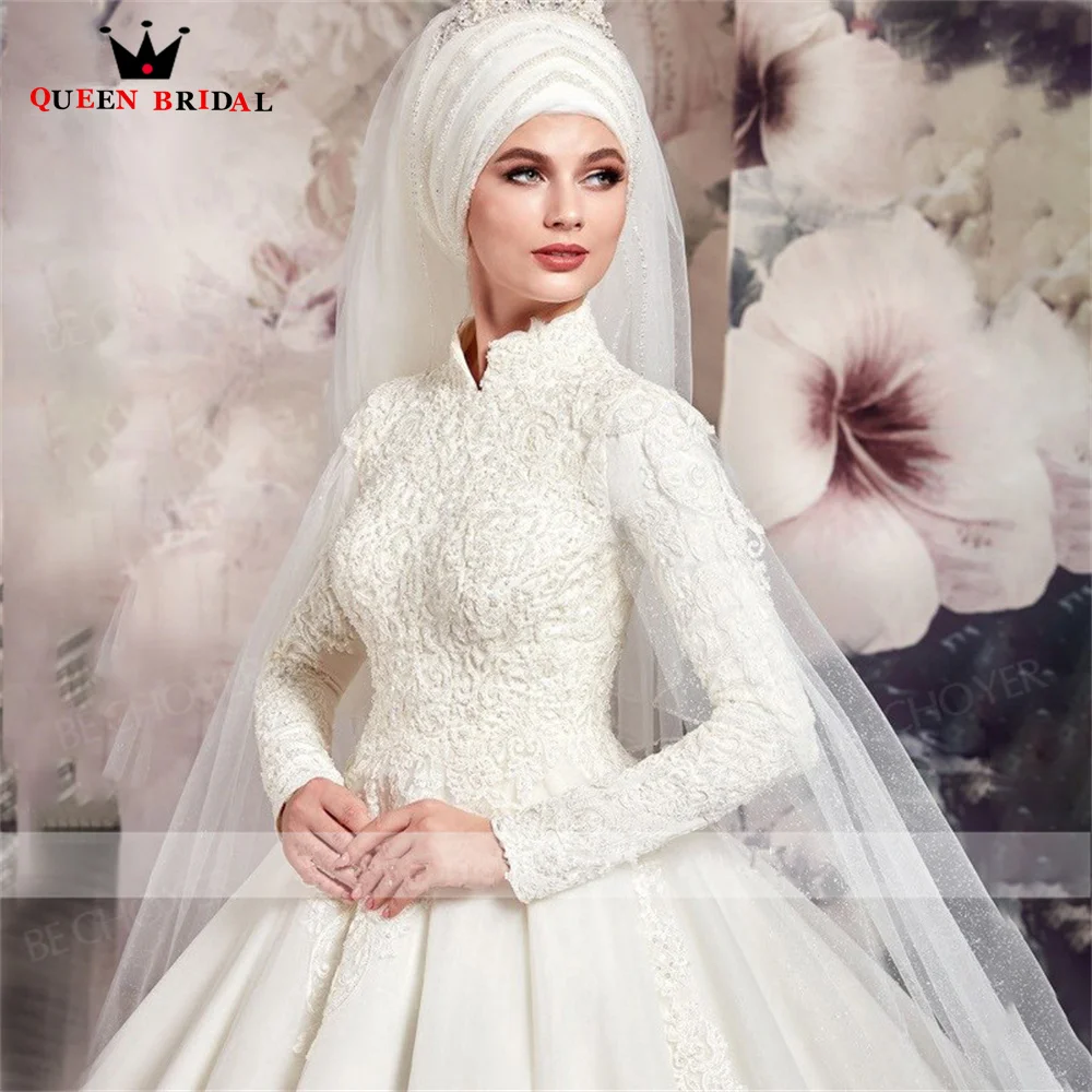 grace kelly wedding dress Luxury Muslim Wedding Dresses High Neck Long Sleeve Tulle Lace Crystal Beading 2022 New Design Bridal Gown Customize DZ59 tea length wedding dress