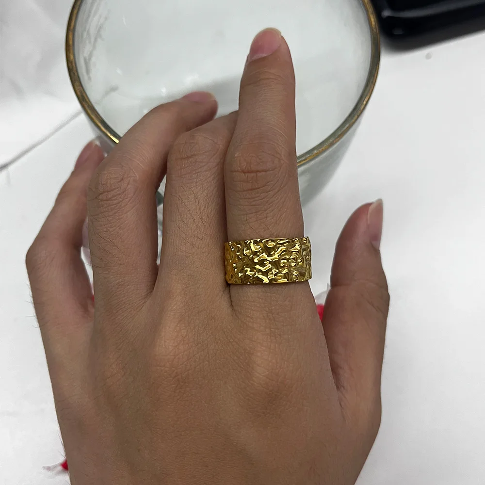 Rings Stainless Steel Heart Gold Color Geometric Open Wide for Women Wedding Party