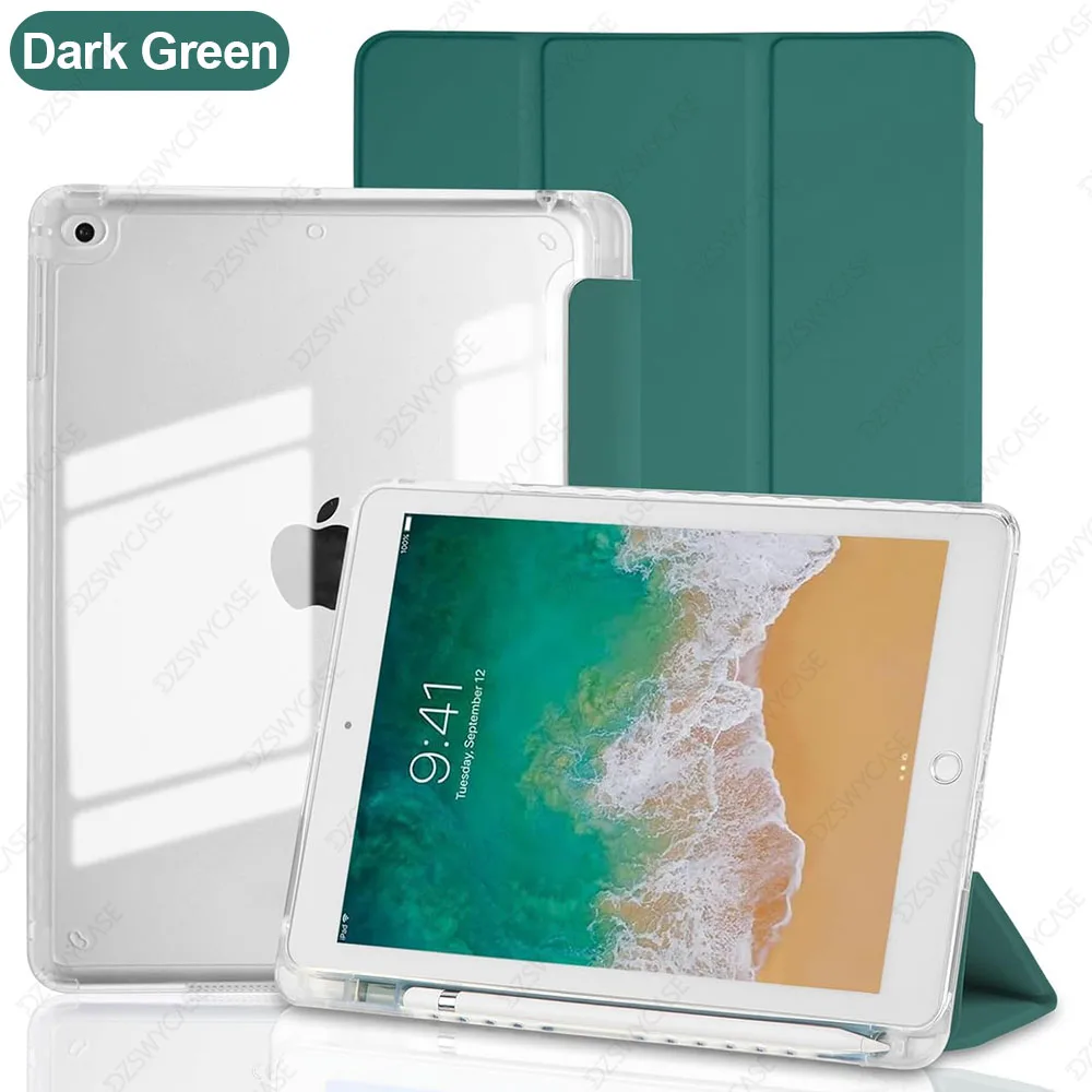 Premium iPad 9.7 Slim Case with Pencil Holder and Auto Sleep/Wake功能，透明背壳设计