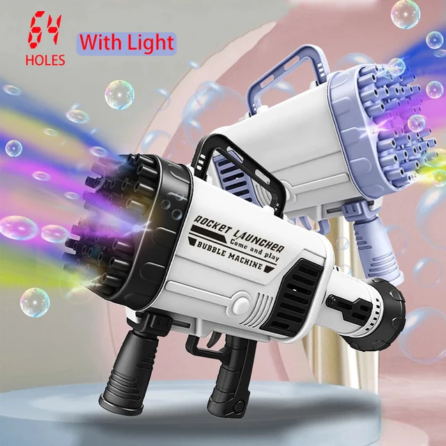 69/64 Holes Gatling Bubble Gun with Light Upgraded Electric Flashing Bubble Machine Rocket Launch for Outdoor Toys for Children 1