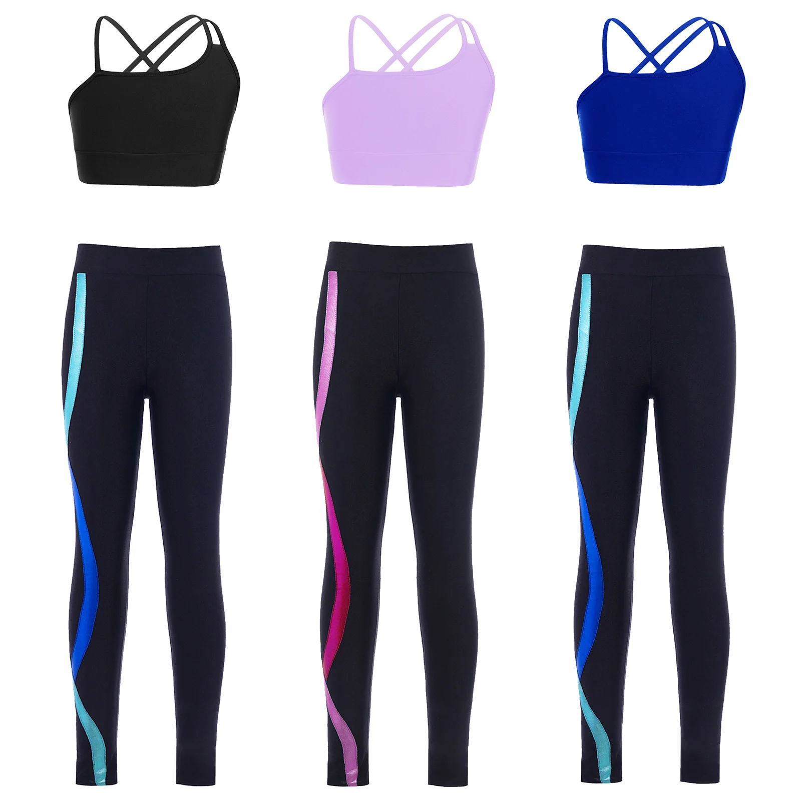 

Kids Girls Gymnastics Clothes Sleeveless Tanks Crop Top+Elastic Leggings Pants for Sports Yoga Running Workout Dancing Outfit