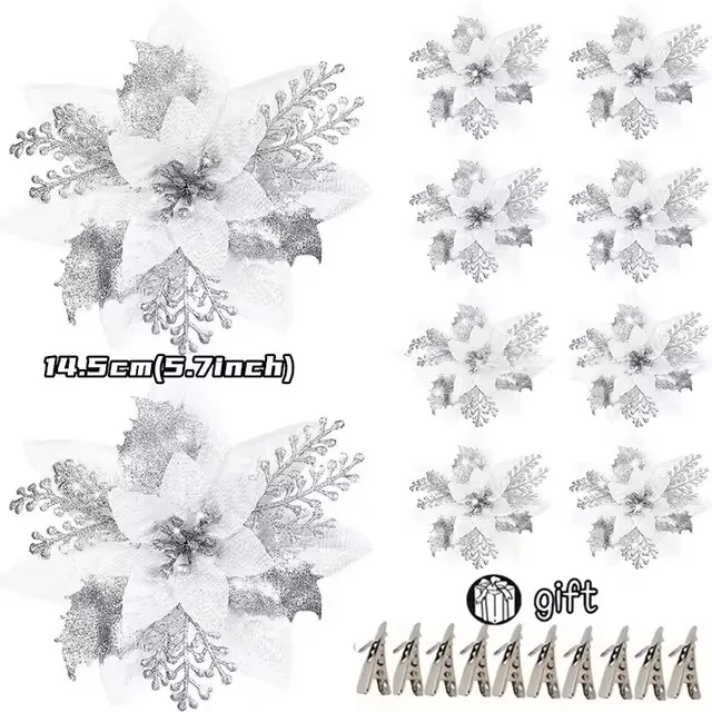 thumbnail image 1 of 100-1 pieza de 14,5 cm de flores artificiales de Navidad, adornos para árboles de Navidad, adornos de Feliz Año Nuevo, flores falsas de Navidad, 1 of 5