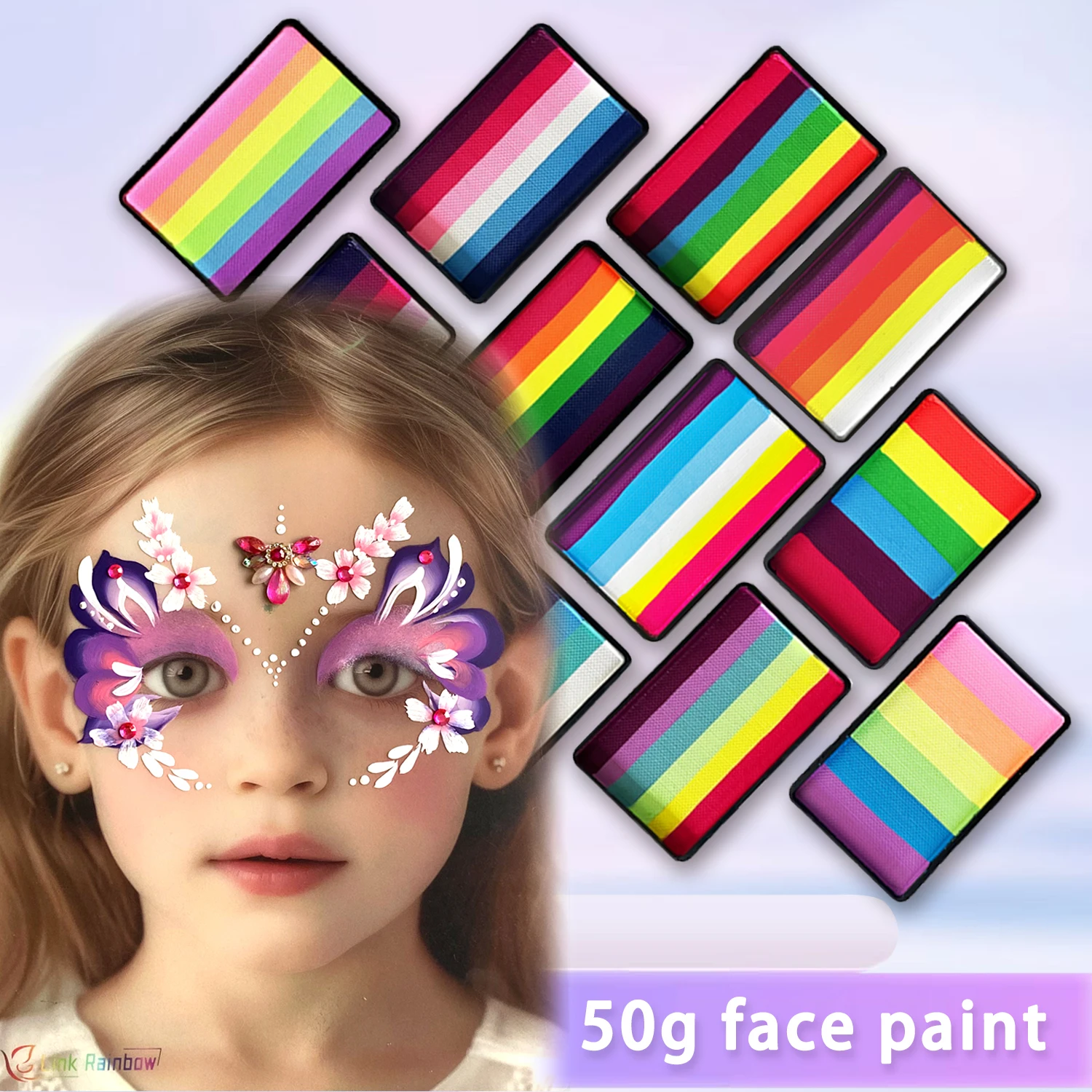 50g Face Painting Customized Colorful Rainbow Cake Split Fluorescent Water Activated Eyeliner Body Art 2