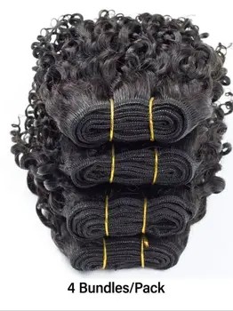 Fasci di capelli ricci rimbalzanti con tessuto per capelli umani Fasci di capelli umani Remy Estensioni da 3 pezzi da 6 pollici Colore naturale