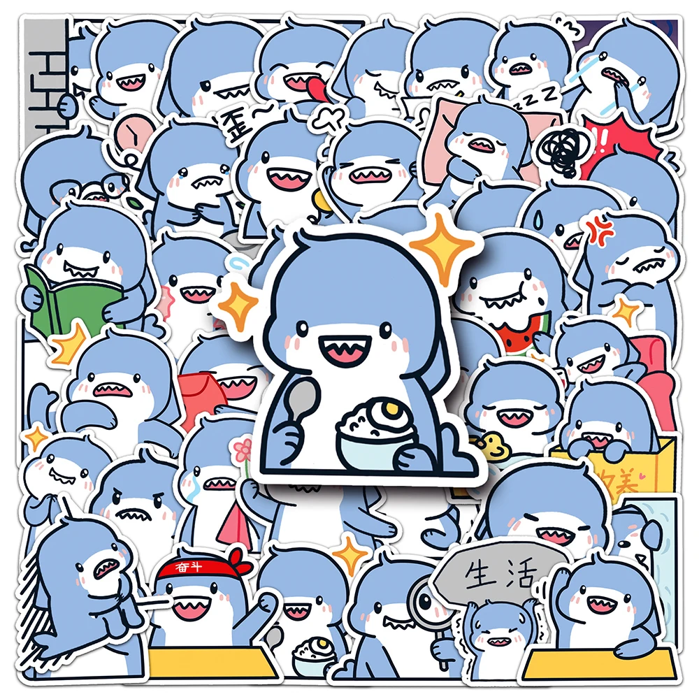 10/30/50pcs Creative Anime Sharks Stickers Cute Marine Animals Sticker Scrapbooking Water Bottle Skateboard Cartoon Toys Decals