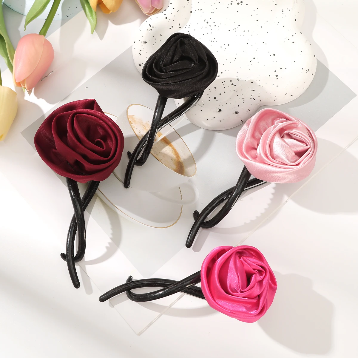 Rose Flower Twist Clip For Women Hawaii Romantic Wedding Hairpin Hair Clip Ladies Party Ponytail Headwear Hair Accessories