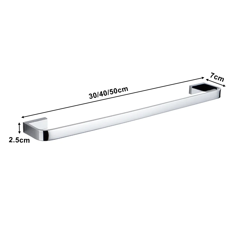 Brass Towel Holder Bathroom Wall Mount Single Towel Rack Chrome Washroom Accessories Hanger Bar 30-50cm