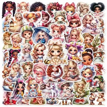 50Pcs Vintage Cute Girl Stickers Kawaii Girls Graffiti Stickers fai da te telefono chitarra Laptop valigia adesivo impermeabile