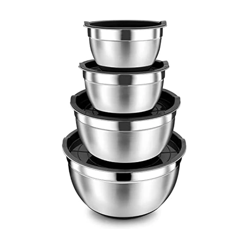 4 Pack Stainless Steel Mixing Bowls Salad Bowl Nonslip Stackable