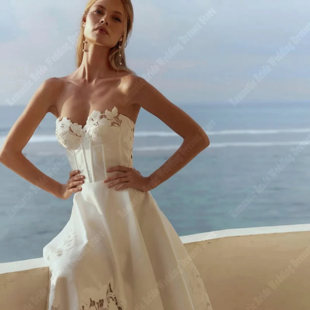 Elegant A-Line Women Wedding Dresses Bright Lace Bridal Gowns Mopping Length Sleeveless Princess Vestidos De Novias Customized 3