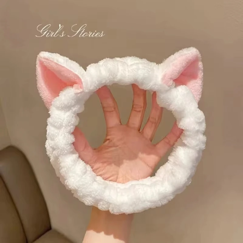 귀여운 산호 양털 고양이 귀 머리띠 - 부드럽고 편안하며 세안 및 메이크업에 적합, 여성용 패셔너블 액세서리