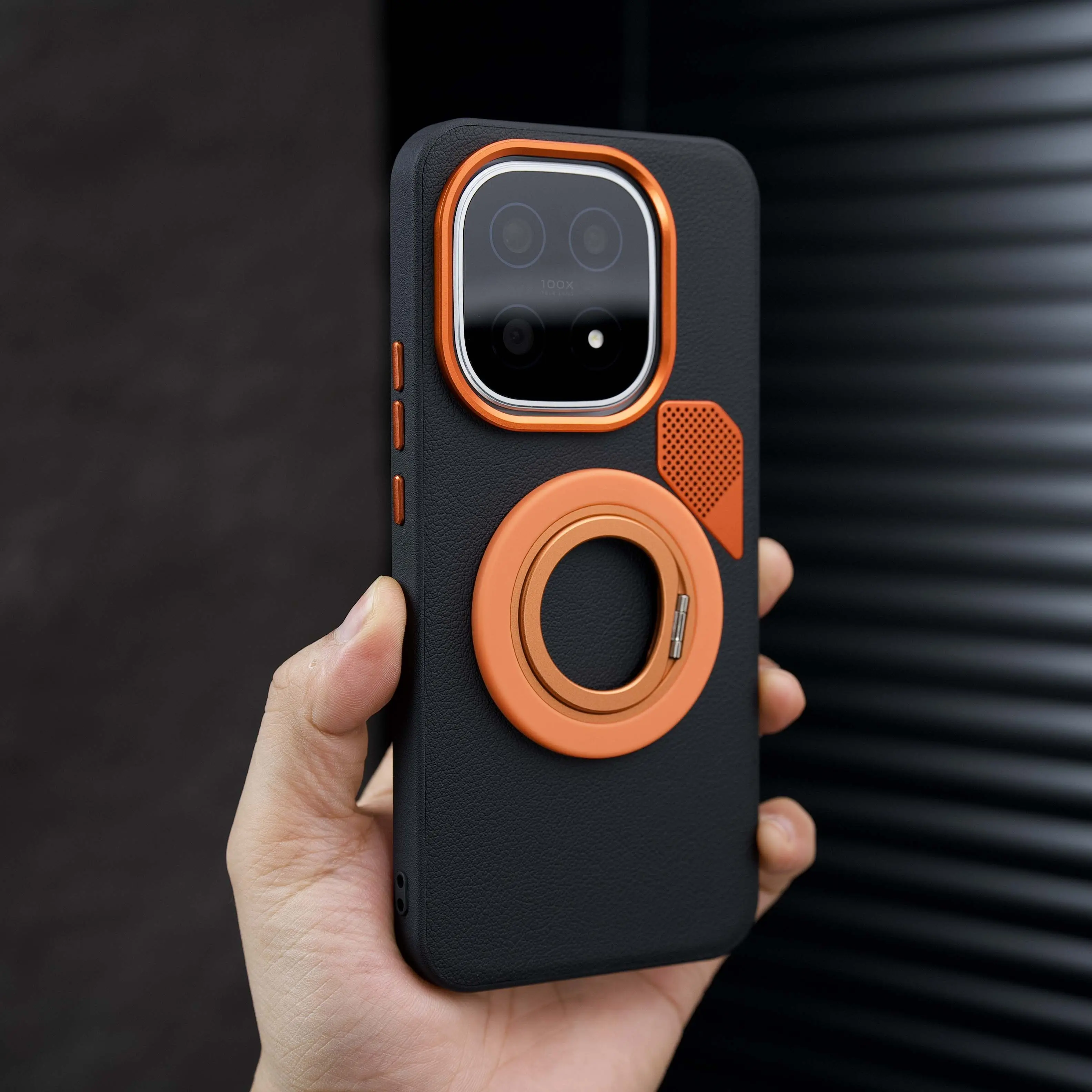 Luxury Matte PU Leather Magnetic Back Cover with Wireless Charging Compatibility