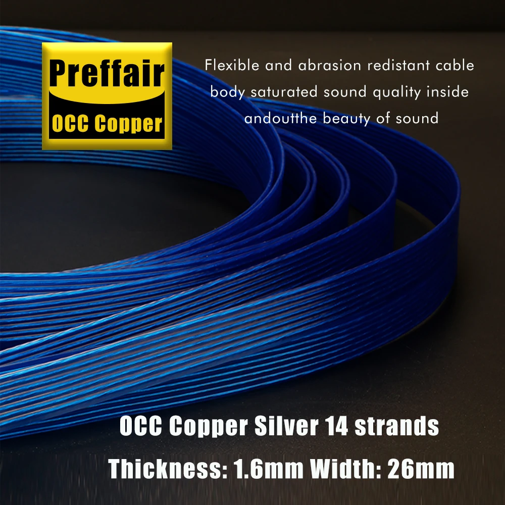 Pair OCC Speaker Cable Blue Ribbon Horn Banana Y Plugs Cable flat belt structure for Speaker Amplifier High fidelity sound