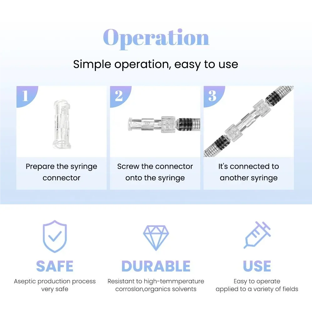 Coupler Syringe Connector Transparent Female to Female Luer Lock Sterile Individual Packaging Sterile Luer Syringe Connector