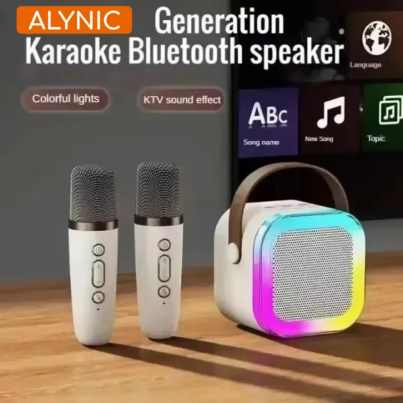 ALYNIC Karaoke Machine Portable Bluetooth 5.3 PA Speaker System Double Wireless Microphones Home Family Singing Children's Gifts