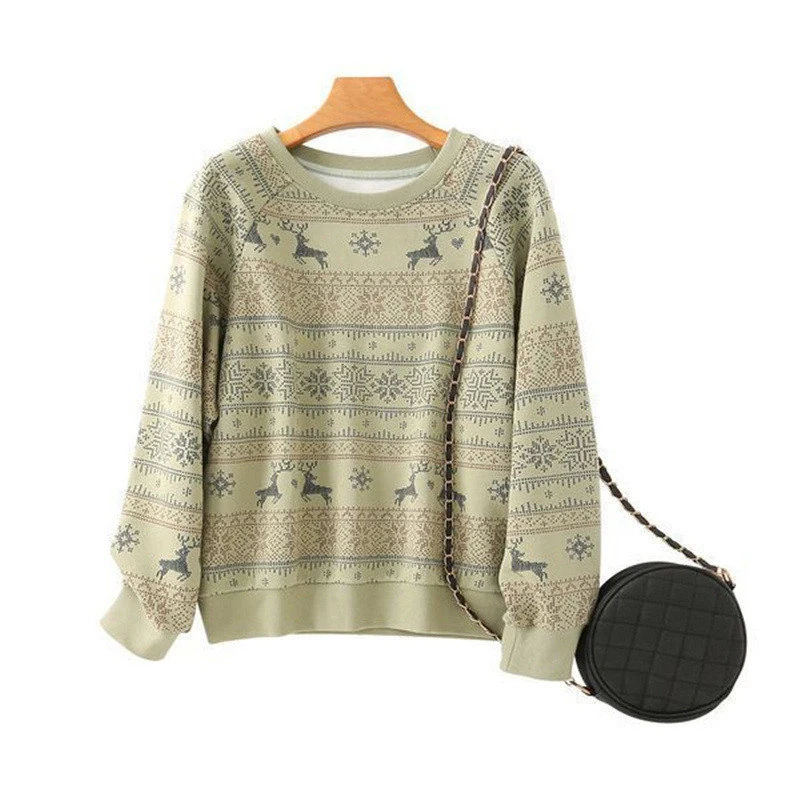 Korean Style Vintage Print Long Sleeve Top Female Spring Autumn Women Casual Streetwear Loose Pullover Sweatshirt Clothing 2023