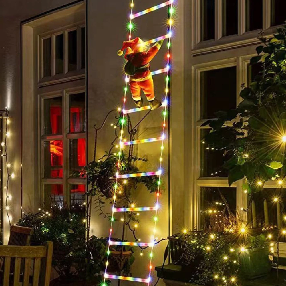 

Christmas Decorations Ladder Lights Indoor Outdoor Window Garden Xmas Tree Hanging with Santa Claus Doll Decor String Lamp