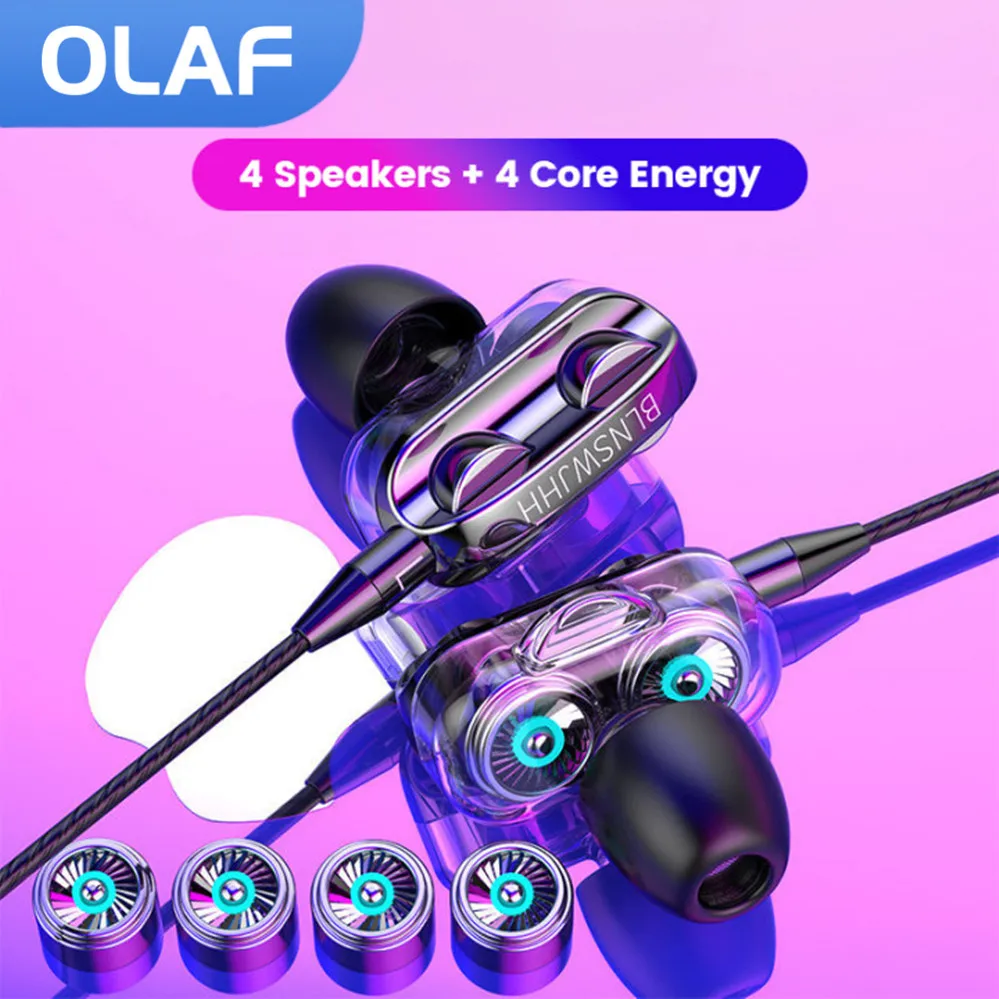 OLAF 유선 헤드폰 노이즈 캔슬링 인이어 스포츠 이어폰, 듀얼 드라이버 베이스 스테레오 헤드셋, 마이크 포함 HiFi 음악 이어버드, 3.5mm