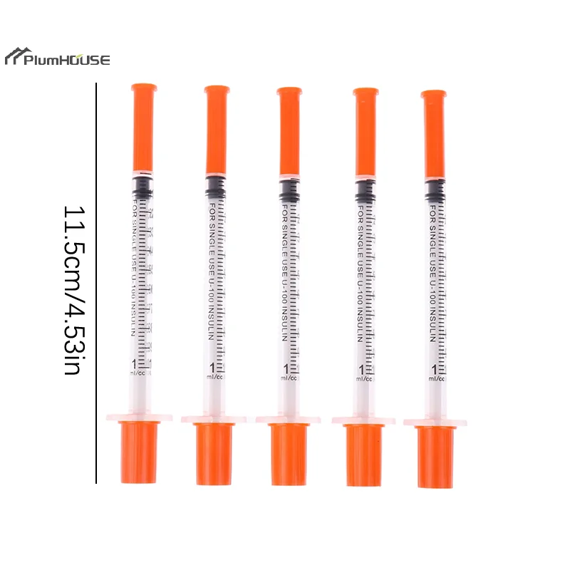 1/0.5/0.3ML Disposable Plastic Veterinary Syringe Orange Cap Sterile Insulin Syringe w/ Needles 5Pcs For Pet Farm Animal Cat Dog disposable plastic syringe,veterinary needle