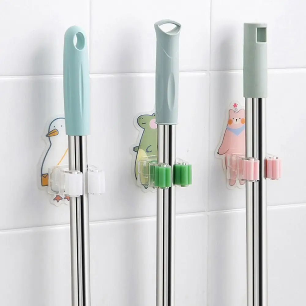 

Traceless Mop Hanging Hook Lovely Multifunctional Cartoon Broom Organiser No Punching Bathroom Strong Hanger