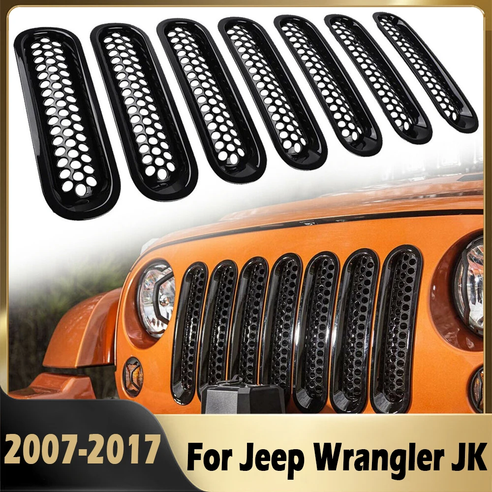 

7pcs Car Clip-in Front Grille Mesh Inserts Mesh Grille Guard for Jeep Wrangler JK JKU 2007-2017 Car Accessories