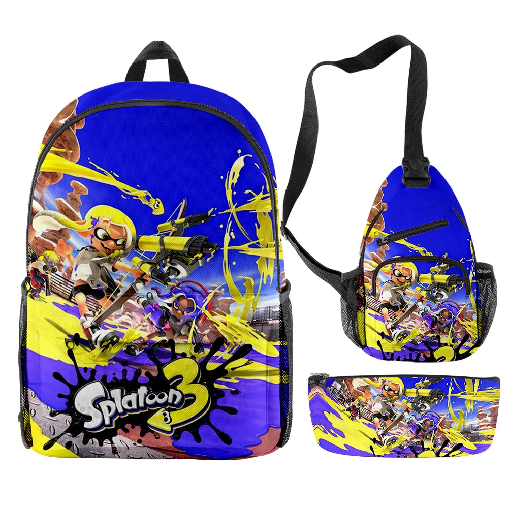Classic Fashion Funny Splatoon 3 3D Print 3pcs/Set pupil School Bags Trendy Travel Laptop Backpack Chest Bag Pencil Case